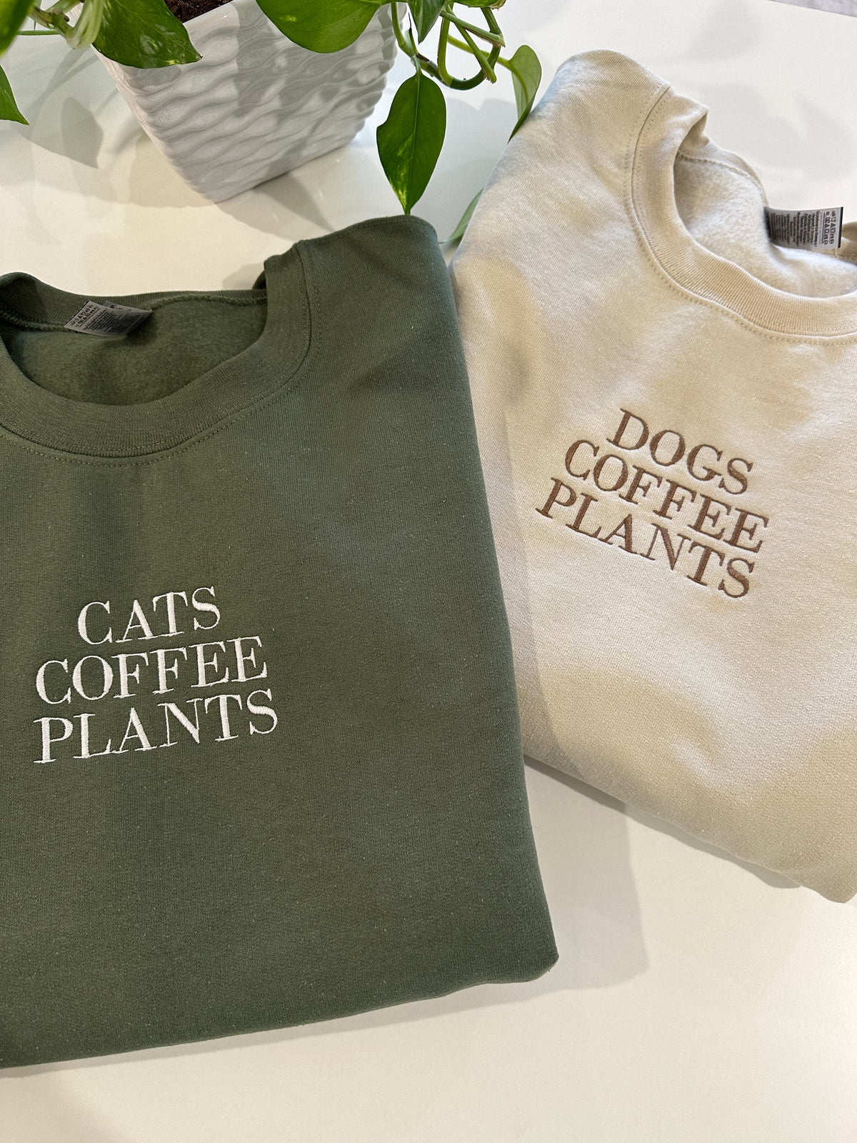 Cats Coffee Plants Embroidered Sweatshirt
