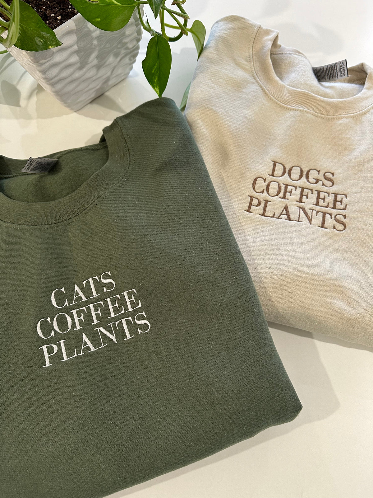 Cats Coffee Plants Embroidered Sweatshirt