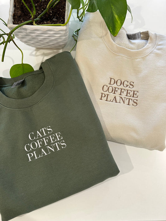 Cats Coffee Plants Embroidered Sweatshirt