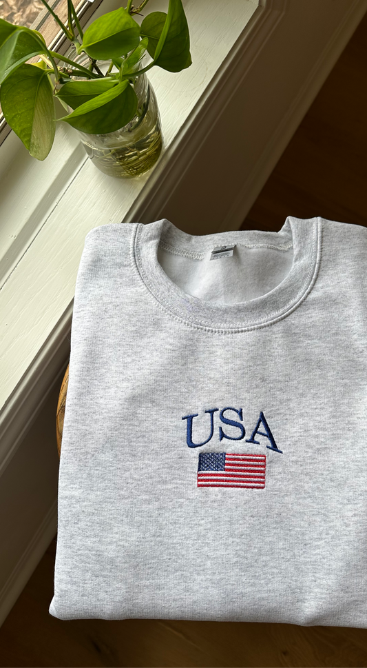 USA Flag Embroidered Sweatshirt