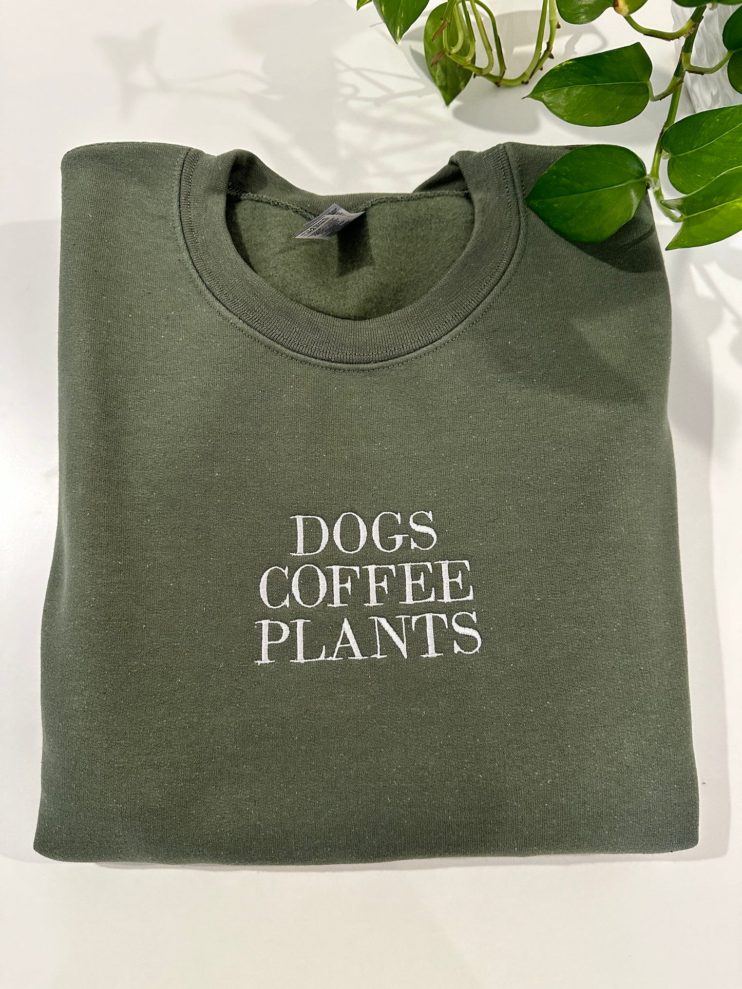 Dogs Coffee Plants Embroidered Sweatshirt