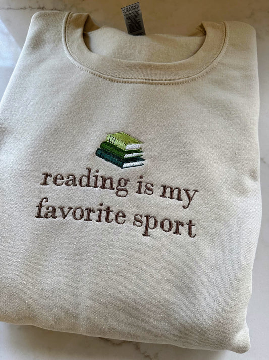 Reading Is My Favorite Sport Embroidered Sweatshirt